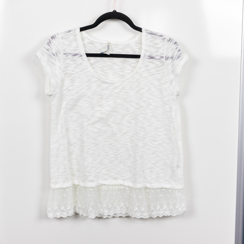 White Knit Lace Trim Wallflower Top